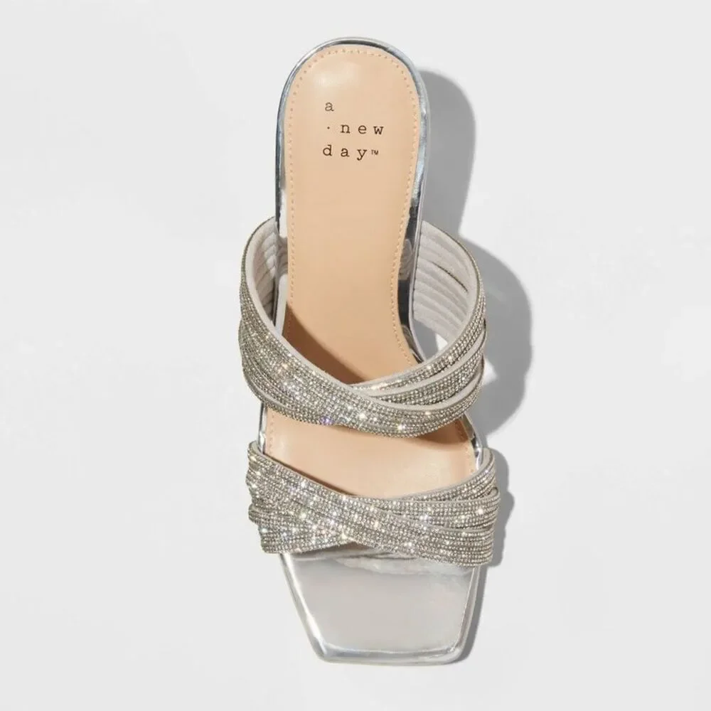 A New Day -  Women's Rhinestone High Heels Dress Stra Silver